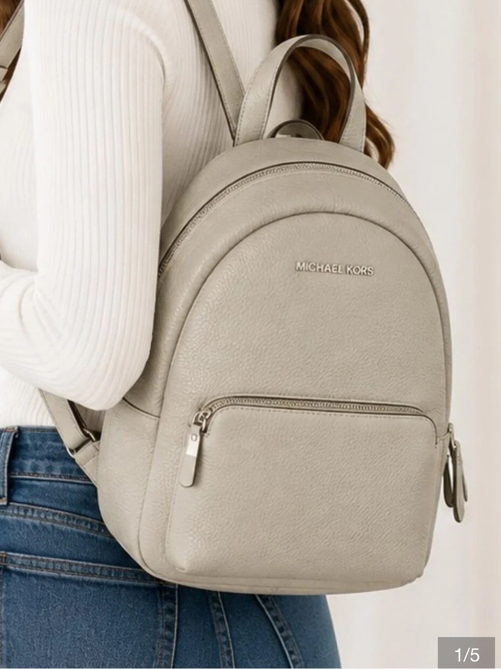 MICHAEL Michael Kors Erin Small Pebbled Leather Backpack - Pearl Gray